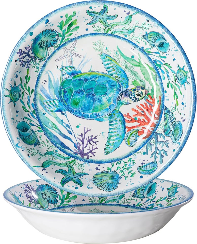 LEHAHA Extra larger Melamine serving bowl set Coastal 1375 Inch 130 Oz Large Fruit Bowl Pasta Bowl Set of 2 Serving Dishes for Entertaining Vibrant Color Large Bowl for Party - Image 1