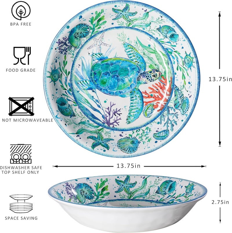 LEHAHA Extra larger Melamine serving bowl set Coastal 1375 Inch 130 Oz Large Fruit Bowl Pasta Bowl Set of 2 Serving Dishes for Entertaining Vibrant Color Large Bowl for Party - Image 5