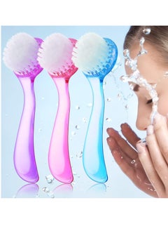 Patelai 3 Pieces Facial Cleansing Brush Acrylic Handle Face Scrubbers Soft Bristle Exfoliator Cleaner Brush Scrub Exfoliating Facial Brush for Face Care Makeup Skincare Removal (Pink, Purple, Blue)  - Image 1