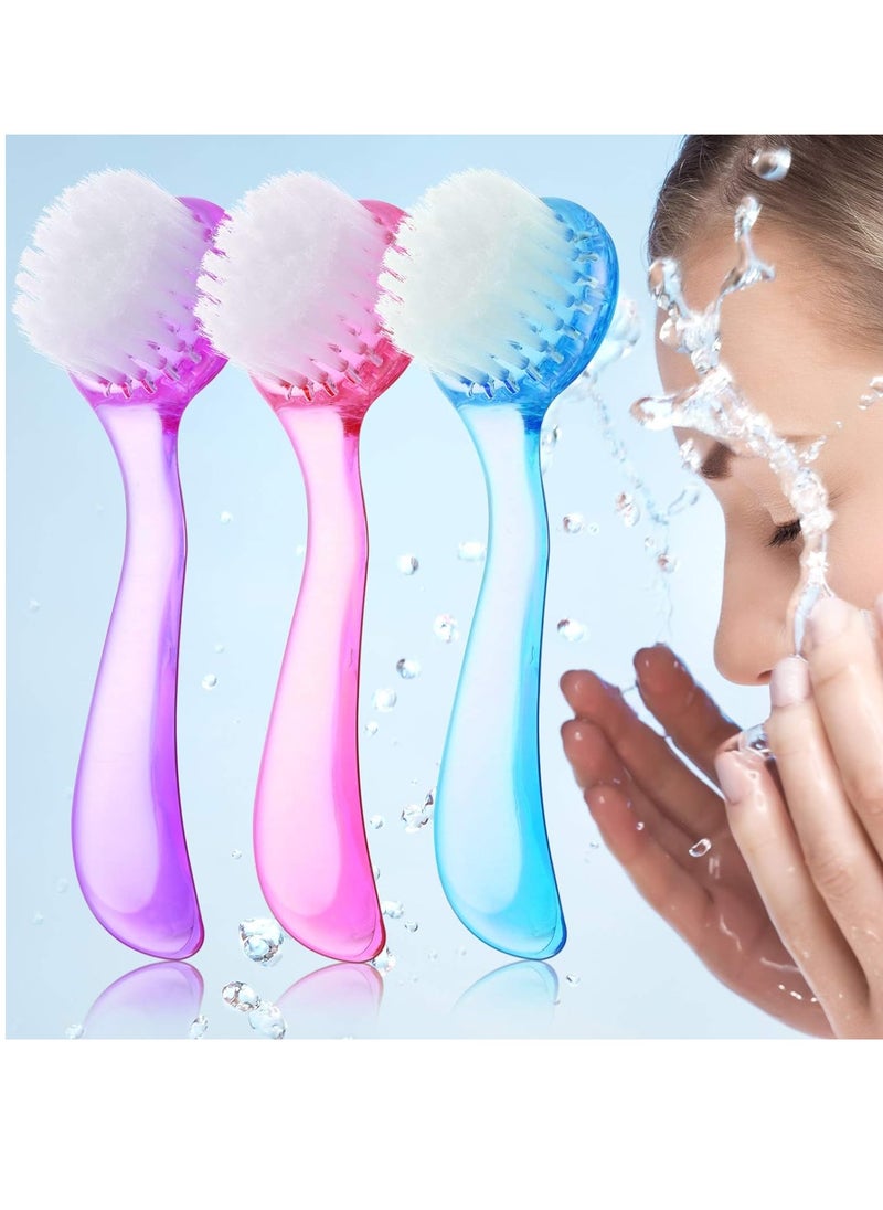 Patelai 3 Pieces Facial Cleansing Brush Acrylic Handle Face Scrubbers Soft Bristle Exfoliator Cleaner Brush Scrub Exfoliating Facial Brush for Face Care Makeup Skincare Removal (Pink, Purple, Blue)  - Image 1