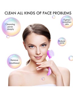 Patelai 3 Pieces Facial Cleansing Brush Acrylic Handle Face Scrubbers Soft Bristle Exfoliator Cleaner Brush Scrub Exfoliating Facial Brush for Face Care Makeup Skincare Removal (Pink, Purple, Blue)  - Image 2
