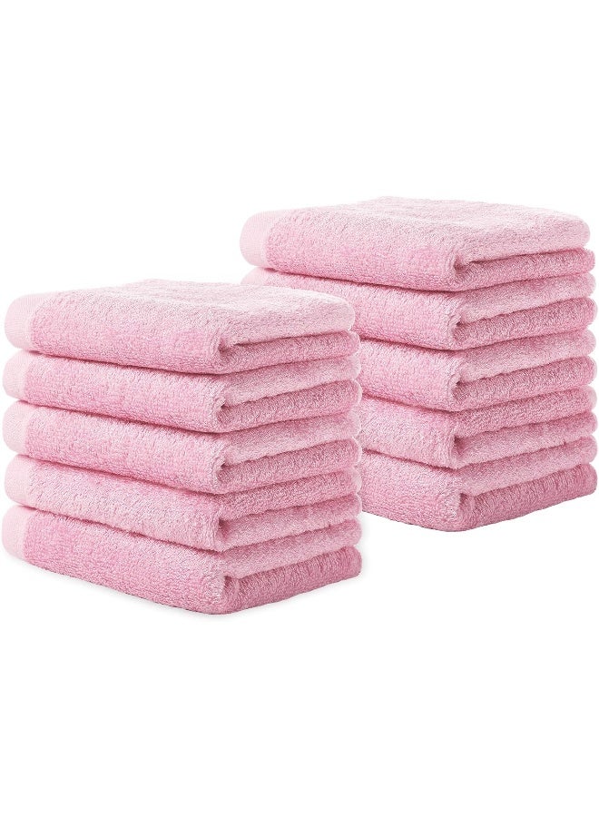YOOFOSS Yoofoss Luxury Washcloths Towel Set 10 Pack Baby Wash Cloth for Bathroom-Hotel-Spa-Kitchen Multi-Purpose Fingertip Towels and Face Cloths 10'' x 10'' - Pink - Image 1