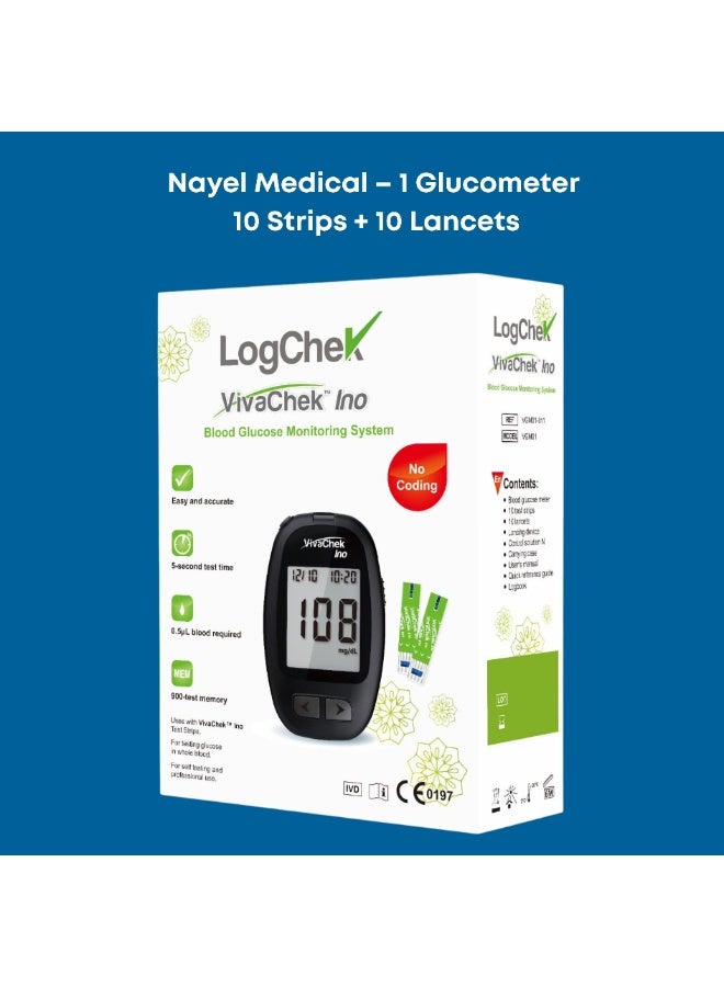 LogChek Blood Glucose Monitoring System 10 Strips +10 Lancets