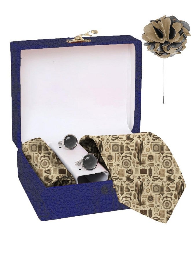 بلاك سميث طقم ربطة عنق ومنديل جيب مطبوع عليه عبارة Time Traveller من BLACKSMITH مع أزرار أكمام ودبوس ياقة على شكل زهرة متطابقة - Image 1