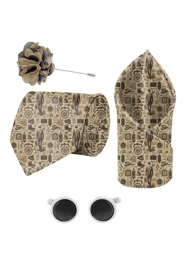 بلاك سميث طقم ربطة عنق ومنديل جيب مطبوع عليه عبارة Time Traveller من BLACKSMITH مع أزرار أكمام ودبوس ياقة على شكل زهرة متطابقة - Image 2