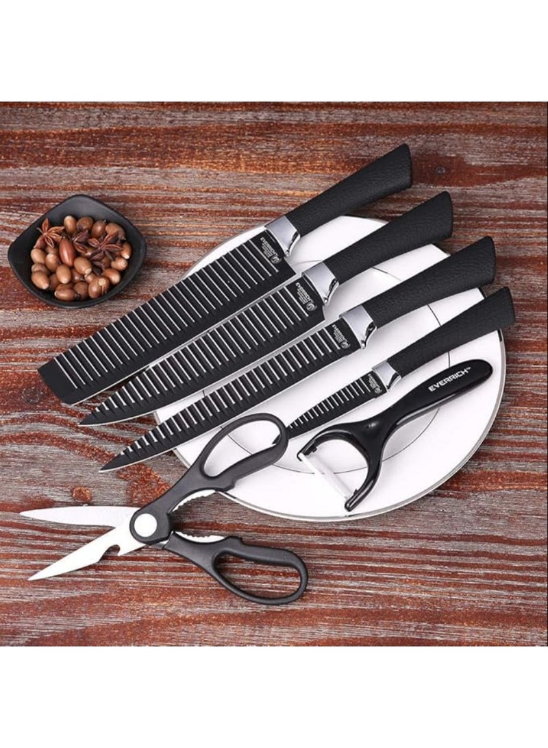Kitchen Knife Set 6 Pcs includes a chopper, bread knife, paring knife, scissors, and ceramic peeler with sharp blades for cutting meat, vegetables, and fruits. | WIDGETS MATRIX - Image 4