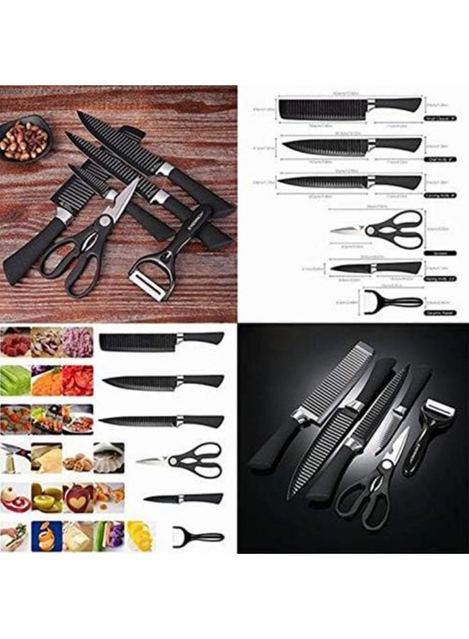 Kitchen Knife Set 6 Pcs includes a chopper, bread knife, paring knife, scissors, and ceramic peeler with sharp blades for cutting meat, vegetables, and fruits. | WIDGETS MATRIX - Image 2