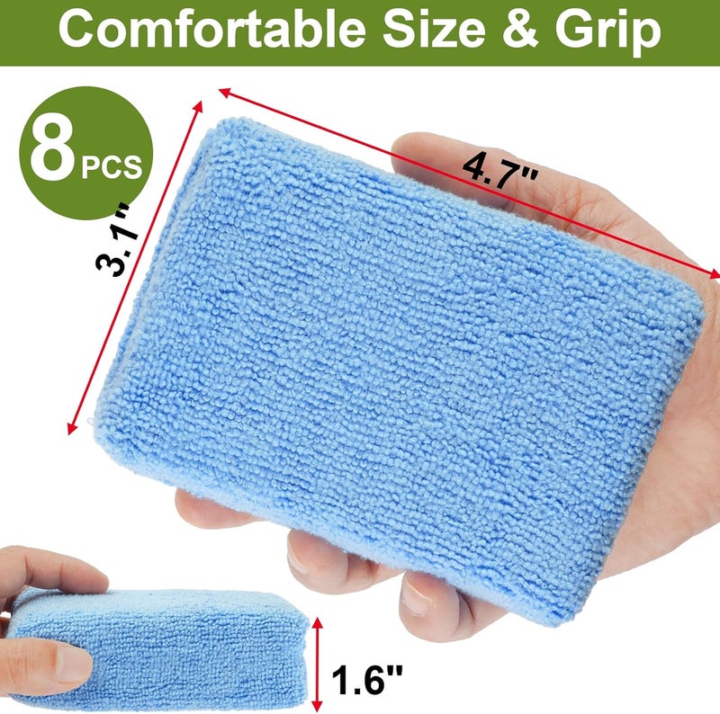 Mkobon 8 PCS Microfiber Applicator Pad, 4.7"x3.1" Scratch-Free Foam Buffing Scrub Pads, Car Wash Sponges for Effortless Detail Polishing, Waxing, Tire Shining, Interior Cleaning, Scrubbing (Blue) Classic modern blend design - Image 2