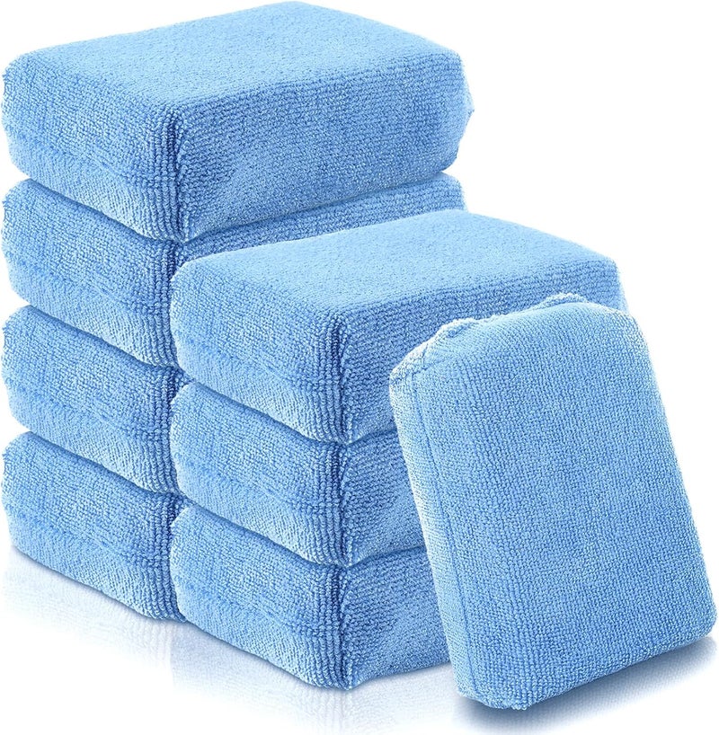 Mkobon 8 PCS Microfiber Applicator Pad, 4.7"x3.1" Scratch-Free Foam Buffing Scrub Pads, Car Wash Sponges for Effortless Detail Polishing, Waxing, Tire Shining, Interior Cleaning, Scrubbing (Blue) Classic modern blend design - Image 1