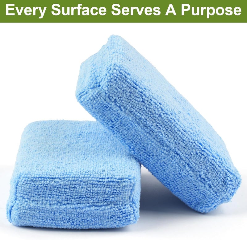 Mkobon 8 PCS Microfiber Applicator Pad, 4.7"x3.1" Scratch-Free Foam Buffing Scrub Pads, Car Wash Sponges for Effortless Detail Polishing, Waxing, Tire Shining, Interior Cleaning, Scrubbing (Blue) Classic modern blend design - Image 4