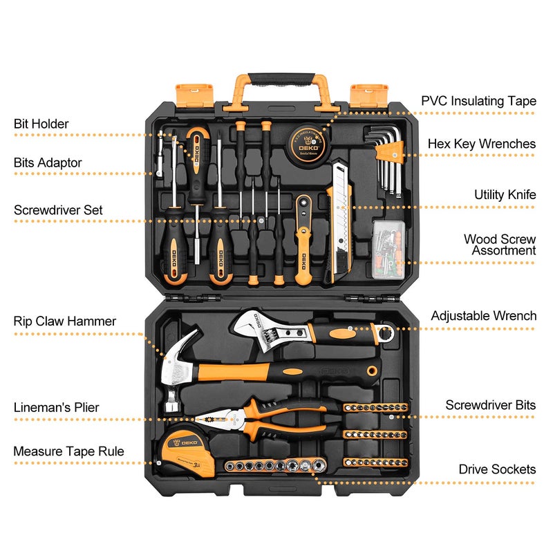 DEKOPRO 100 Piece Home Repair Tool Set,General Household Hand Tool Kit with Plastic Tool Box Storage - Image 3