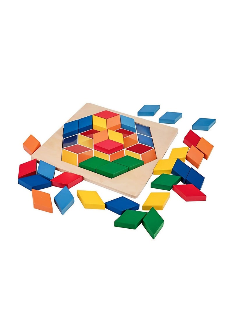 Playtive Wooden Mosaic Puzzle Set , 43 Colorful Geometric Pieces for Kids Ages 3+, Educational Toy for Shape and Color Recognition, Fine Motor Skills, Logical Thinking & Creativity & Durable Wood - Image 1