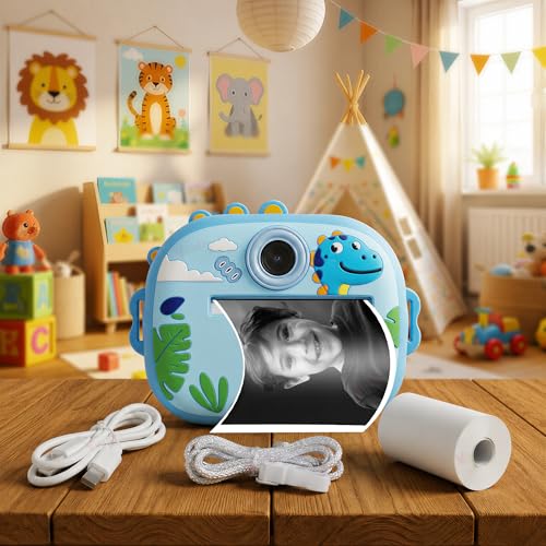 VikriDA Instant Print Camera for Kids | 1080P HD Digital Camera with Video Recording, Built-in Printer, Fun Filters & Stickers - Dino Instant Digital Camera - Image 1