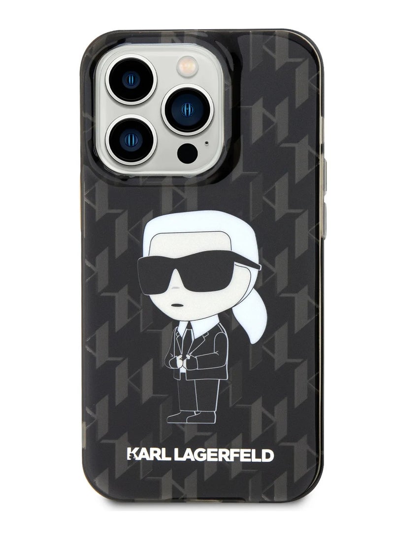 كارل لاغرفيلد جراب IML صلب لهاتف ايفون 16 برو ماكس مع شعار Ikonik / حماية من السقوط /حامي ممتص للصدمات /  تصميم نحيف / قبضة مريحة - أسود - Image 3