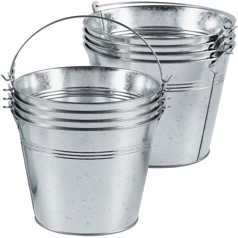 OBTANIM 8 Pack Galvanized Metal Buckets with Handle Ice Pails for Plants, Succulents, Party Favors Organizing, Rustic Home Decor or Classrooms Pencil Storage (9 x 5.9 inch) - Image 1
