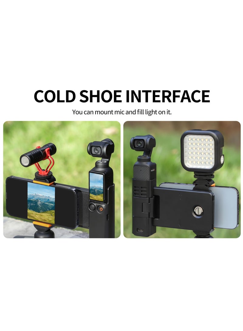 حامل هاتف لكاميرا DJI OSMO Pocket 3، مزود ببرغي 1/4 بوصة، ومحول ثلاثي القوائم، وقاعدة تمديد مع منفذ توصيل ملحقات، متوافق مع الهواتف الذكية والميكروفونات. - Image 3