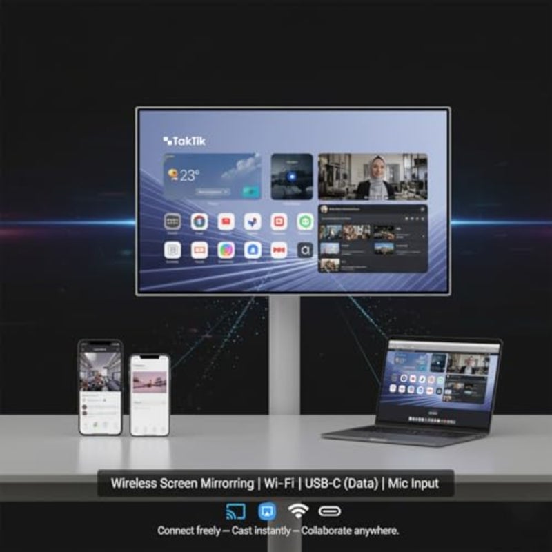 شاشة LCD تعمل باللمس مقاس 21.5 بوصة للاستخدام في متاجر التجزئة والمكاتب، وإطار من سبائك الألومنيوم، باللون الأسود، ودقة 1080 بكسل عالية الدقة مع انعكاس الشاشة اللاسلكية وبطارية مدمجة قابلة لإعادة الشحن - Image 5