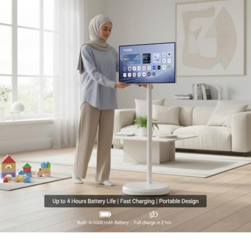 شاشة LCD تعمل باللمس مقاس 21.5 بوصة للاستخدام في متاجر التجزئة والمكاتب، وإطار من سبائك الألومنيوم، باللون الأسود، ودقة 1080 بكسل عالية الدقة مع انعكاس الشاشة اللاسلكية وبطارية مدمجة قابلة لإعادة الشحن - Image 4