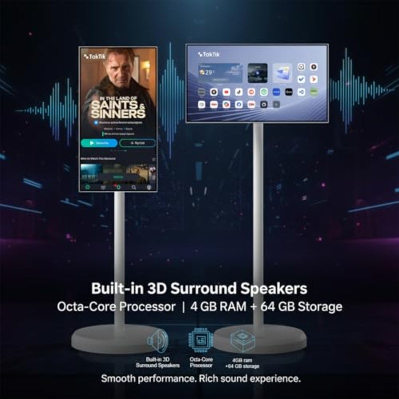 شاشة LCD تعمل باللمس مقاس 21.5 بوصة للاستخدام في متاجر التجزئة والمكاتب، وإطار من سبائك الألومنيوم، باللون الأسود، ودقة 1080 بكسل عالية الدقة مع انعكاس الشاشة اللاسلكية وبطارية مدمجة قابلة لإعادة الشحن - Image 3