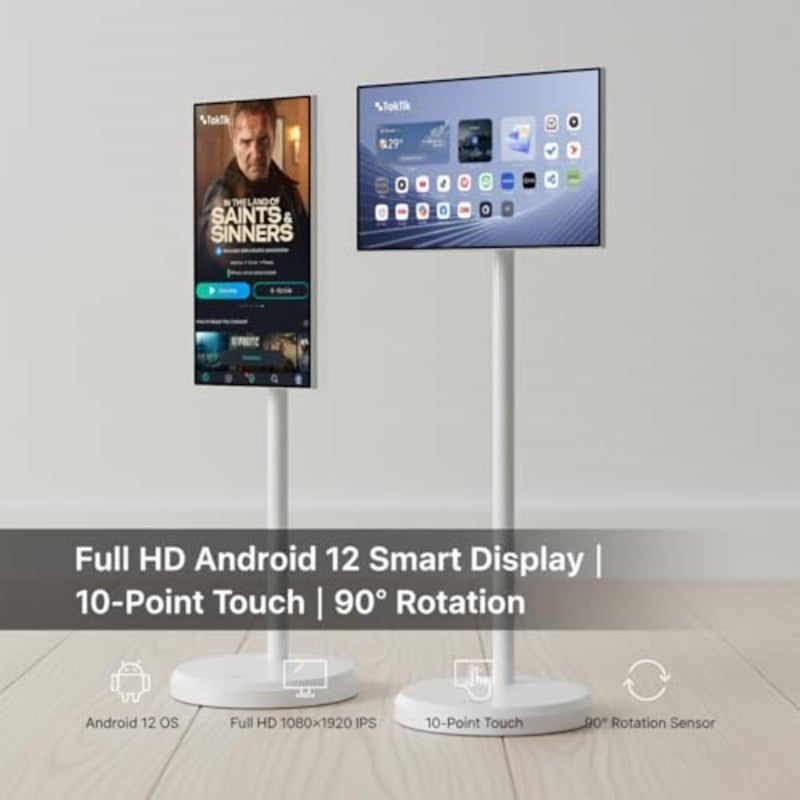 شاشة LCD تعمل باللمس مقاس 21.5 بوصة للاستخدام في متاجر التجزئة والمكاتب، وإطار من سبائك الألومنيوم، باللون الأسود، ودقة 1080 بكسل عالية الدقة مع انعكاس الشاشة اللاسلكية وبطارية مدمجة قابلة لإعادة الشحن - Image 2