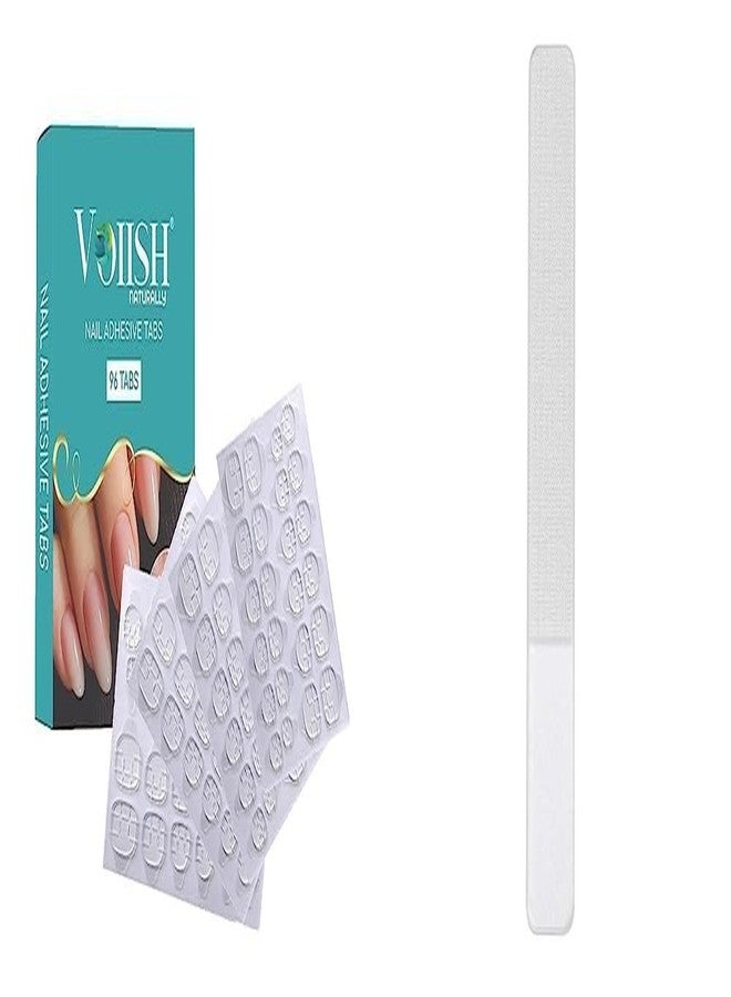 VOIISH Glass Nail Shiner & Adhesive Nail Tabs Set - Nano Crystal Nail File Buffer for Natural Shine + 96PCS Double-Sided Jelly Gel Tape for False Nails | Transparent, Flexible Nail Glue Stickers - Image 1