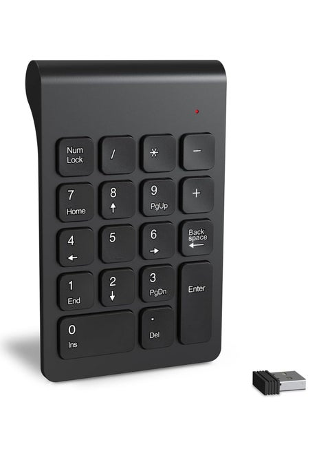 Wireless Numeric Keypad, Portable 2.4G Wireless Number Pad with USB Receiver, 18 Key Mini Keyboard for Laptop, Notebook, Desktop, Surface Pro - Black