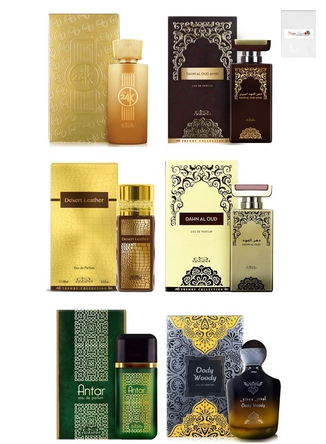 Nabeel 6Pcs Set of Nabeel Trendy Collection Perfume Dahn Al Oud Dahn Al Oud Amiri Antar Gold 24K Oody Woody Desert Leather Eau De Parfum - Image 1
