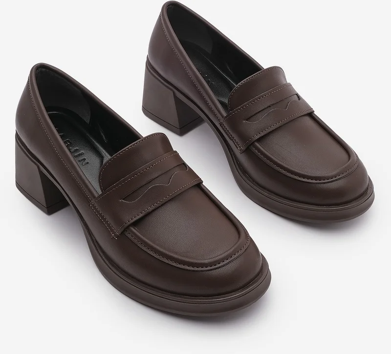 MARJIN Women's Loafer Thick Heeled Casual Shoes Seriz