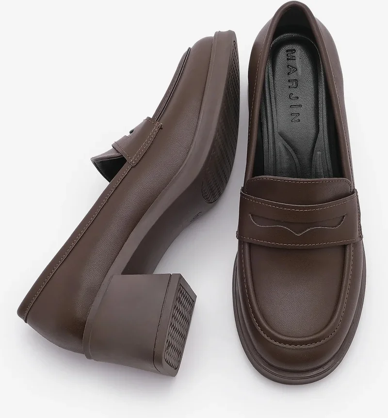 MARJIN Women's Loafer Thick Heeled Casual Shoes Seriz