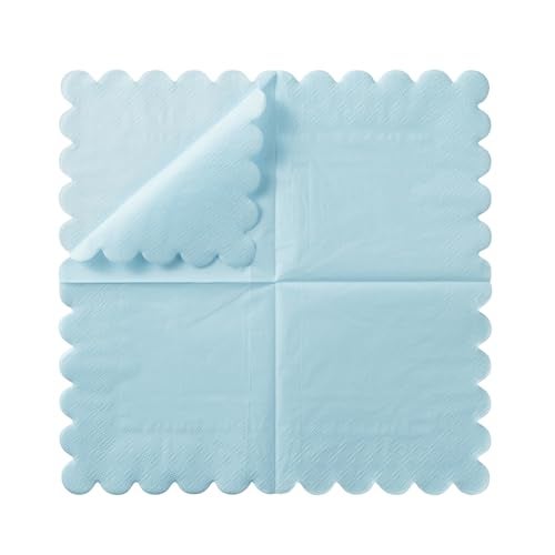 BEFORYOU 100 Pack Cocktail Napkin 2-Ply Scalloped Edged Dessert Napkins Folded 5 x 5 Inches Disposable Napkins for Dinner Wedding Birthday Party Bridal Anniversary Reception Event (Light Blue) - Image 5