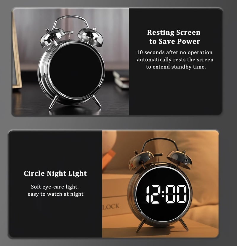 MORPICH Digital Alarm Clock for Students Heavy Sleepers Super Loud Adults Twin Bell Retro Silent NonTicking Quartz with Backlight Vinatge Style Luminous Alarm for Students Bedroom Office Black - Image 5
