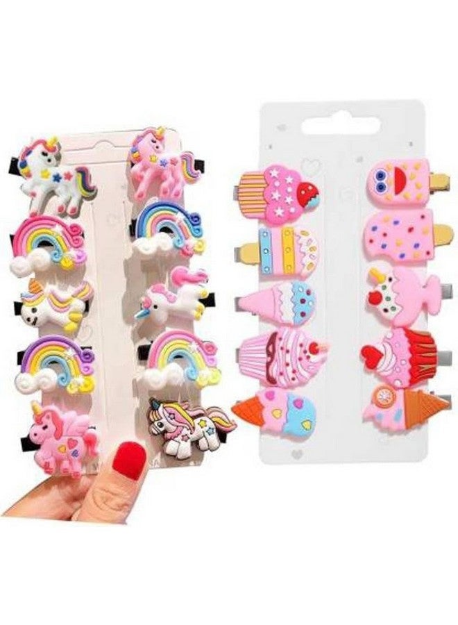 Blubby 20pcs Rainbow Unicorn, Ice Cream, Fruits, Cartoon Hair Clips & Barrettes Set Hair Accessories for Kids, Girls & Toddlers - Image 1