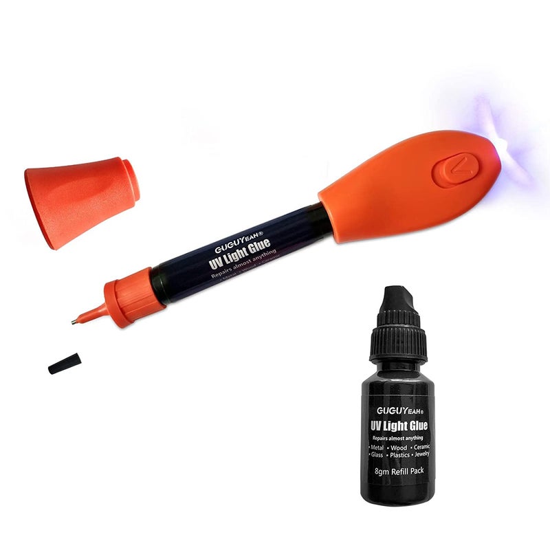 GUGUYeah UV Light Glue Kit Clear Adhesive Liquid Plastic Welder 5 Seconds Repair Almost Anything 1 Pack with 8g Refill LX#8902-GL-001 - Image 2