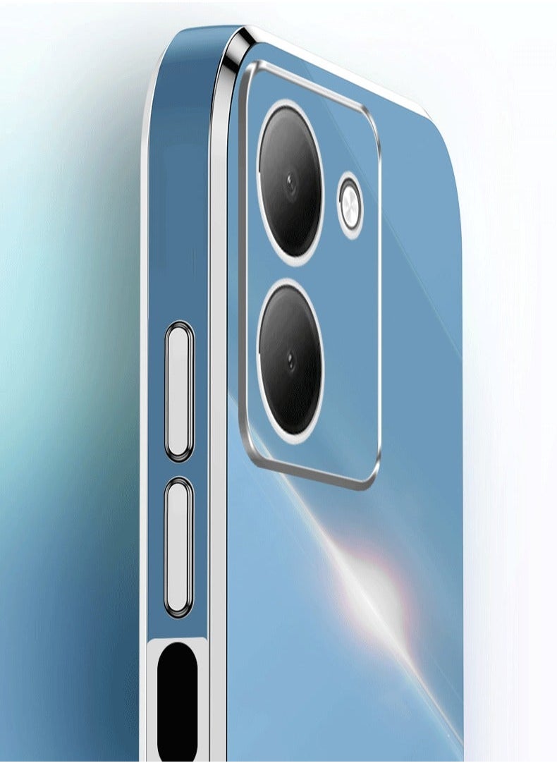 Color Fans For Vivo Y27 5G 5G Case Glossy Electroplating TPU Protective Cover Gold-Blue  - Image 2