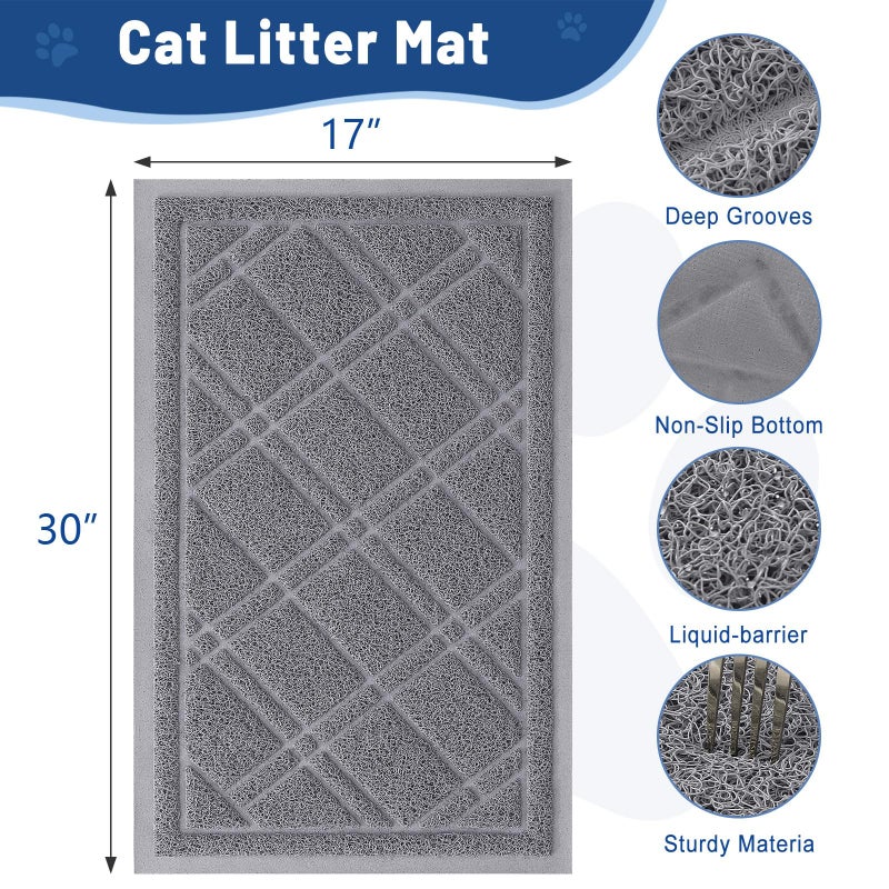 Smiry Cat Litter Box Mat 30x17, Non-Slip Water Resistant Litter Trapping Mat, Easy Clean Less Waste and Urine-Locking Cat Carpet for Indoor, Grey - Image 3