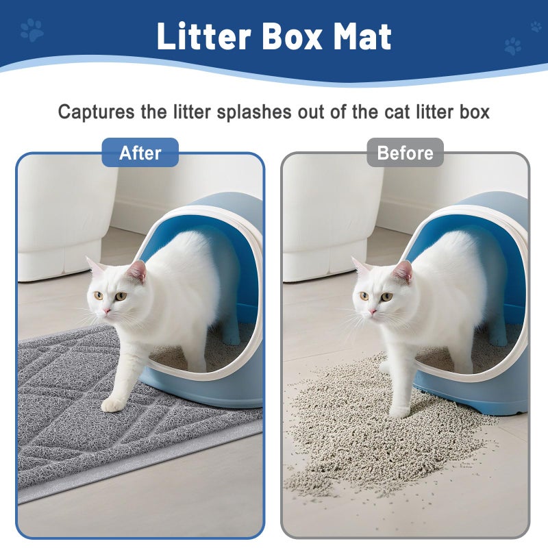 Smiry Cat Litter Box Mat 30x17, Non-Slip Water Resistant Litter Trapping Mat, Easy Clean Less Waste and Urine-Locking Cat Carpet for Indoor, Grey - Image 4