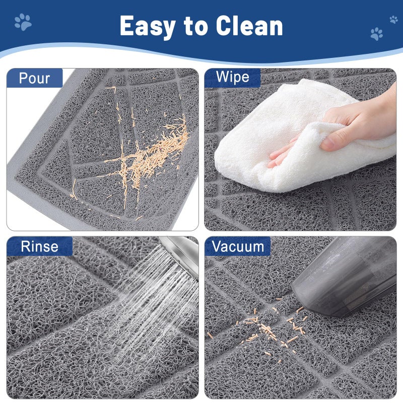 Smiry Cat Litter Box Mat 30x17, Non-Slip Water Resistant Litter Trapping Mat, Easy Clean Less Waste and Urine-Locking Cat Carpet for Indoor, Grey - Image 5
