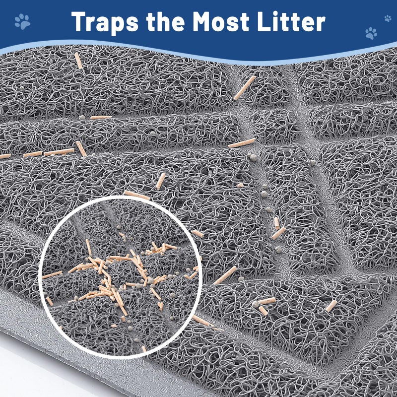Smiry Cat Litter Box Mat 30x17, Non-Slip Water Resistant Litter Trapping Mat, Easy Clean Less Waste and Urine-Locking Cat Carpet for Indoor, Grey - Image 2