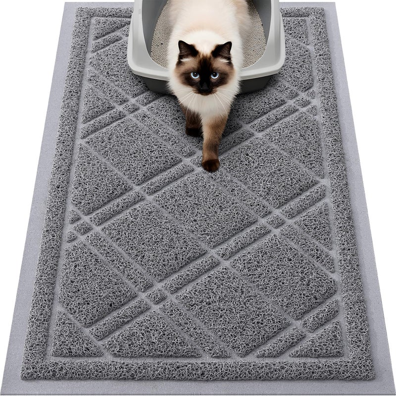 Smiry Cat Litter Box Mat 30x17, Non-Slip Water Resistant Litter Trapping Mat, Easy Clean Less Waste and Urine-Locking Cat Carpet for Indoor, Grey - Image 1