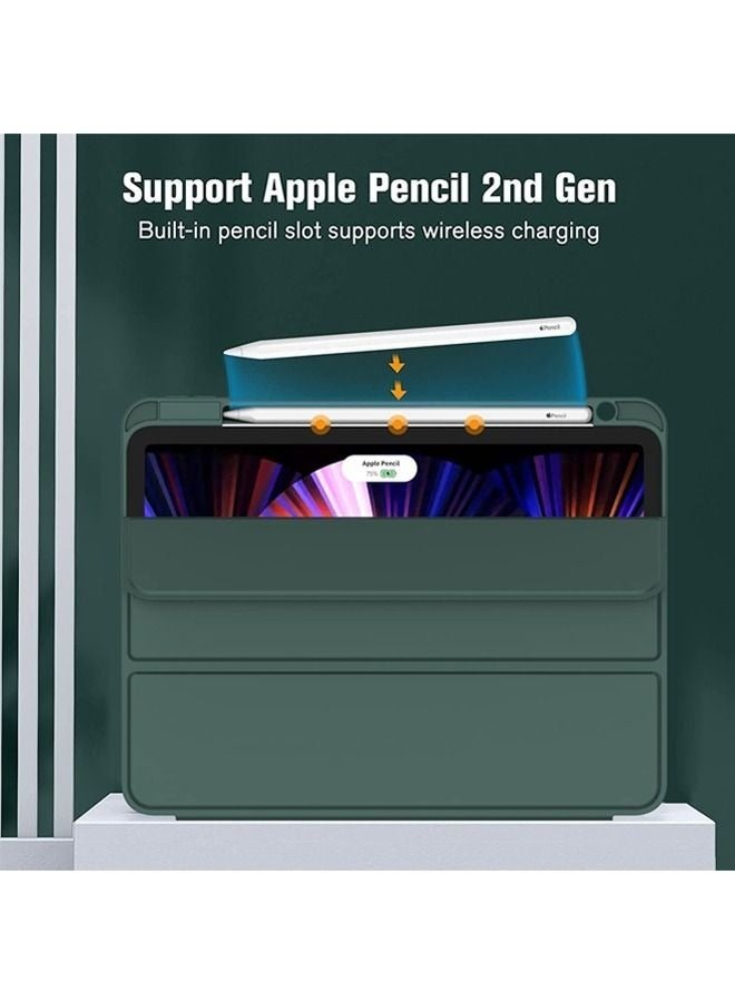 New iPad Pro 12.9 Inch Case 2022/2021/2020 6th/5th/4th Gen with Pencil Holder Smart iPad Case Support Touch ID and Auto Wake/Sleep with Auto 2nd Gen Pencil Charging Midnight Green - Image 2