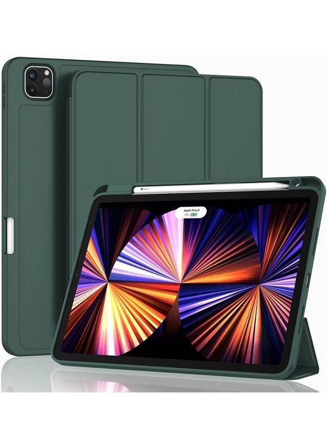 New iPad Pro 12.9 Inch Case 2022/2021/2020 6th/5th/4th Gen with Pencil Holder Smart iPad Case Support Touch ID and Auto Wake/Sleep with Auto 2nd Gen Pencil Charging Midnight Green - Image 1
