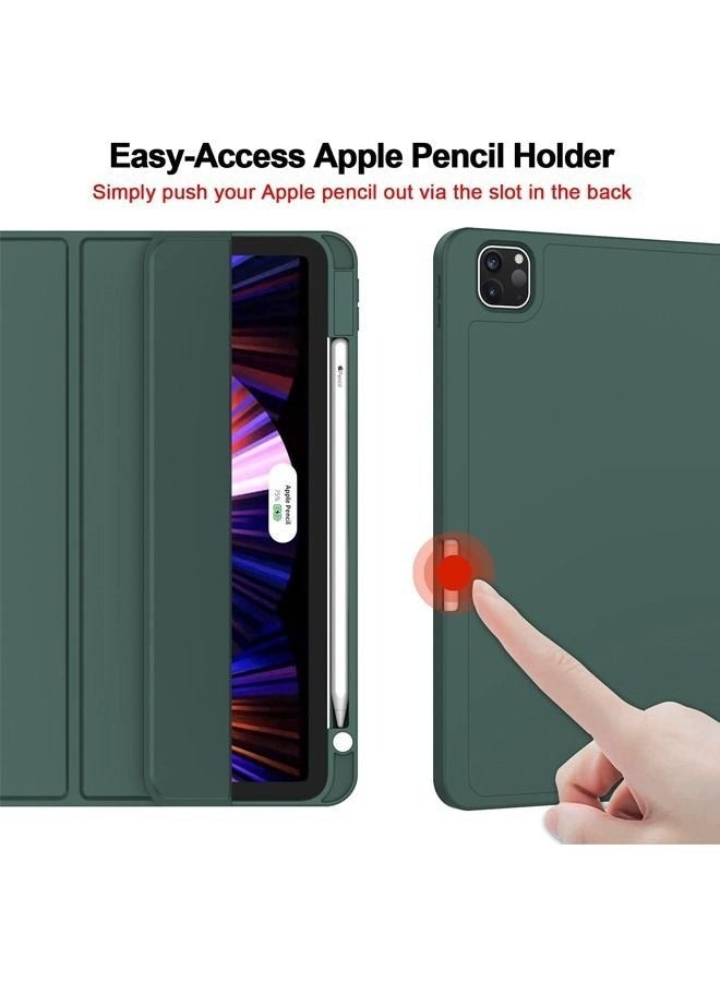 New iPad Pro 12.9 Inch Case 2022/2021/2020 6th/5th/4th Gen with Pencil Holder Smart iPad Case Support Touch ID and Auto Wake/Sleep with Auto 2nd Gen Pencil Charging Midnight Green - Image 3