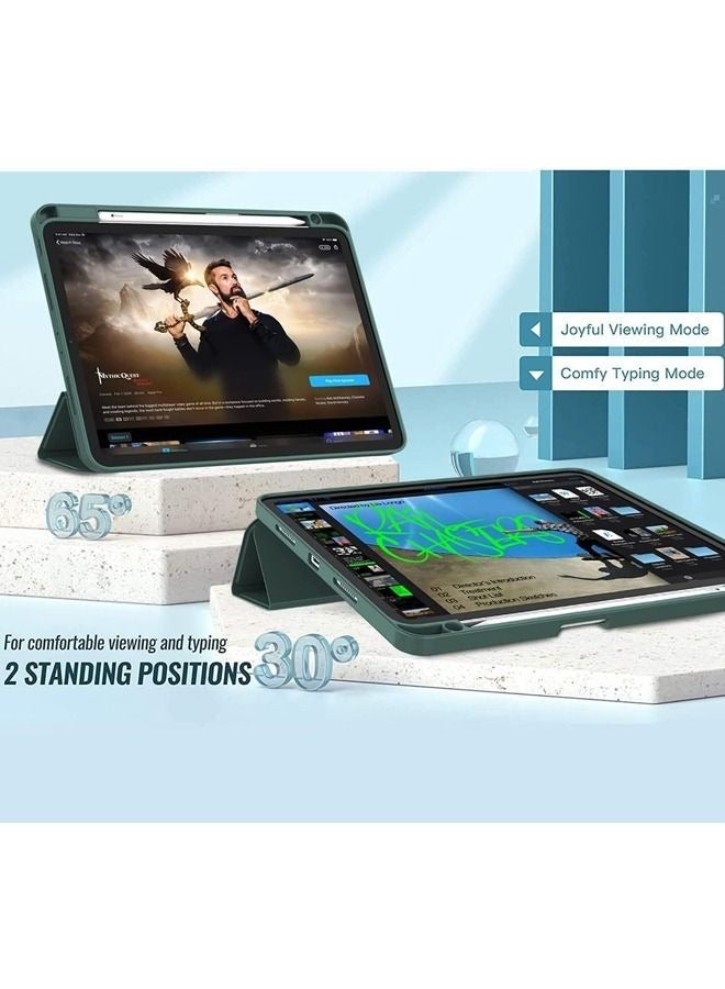 New iPad Pro 12.9 Inch Case 2022/2021/2020 6th/5th/4th Gen with Pencil Holder Smart iPad Case Support Touch ID and Auto Wake/Sleep with Auto 2nd Gen Pencil Charging Midnight Green - Image 4
