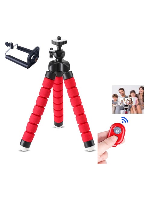 Mini Flexible Sponge Tripod Stand Mount with Bluetooth Remote For Mobile Phone Smartphone Action Camera Tripod (Red)