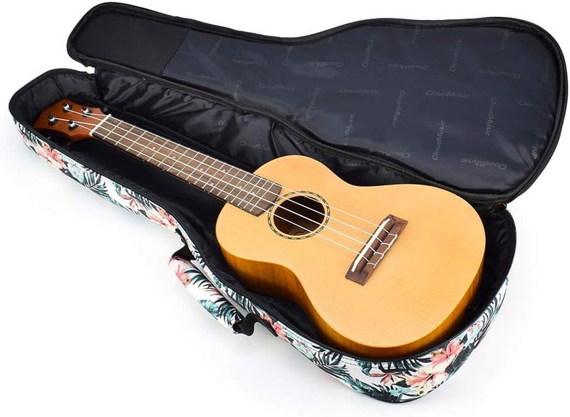 CLOUDMUSIC Ukulele Case Gig Bag Padded Backpack For Soprano 21" Inch(Soprano, Hawaii Hibiscus and Palm In White) - Image 5