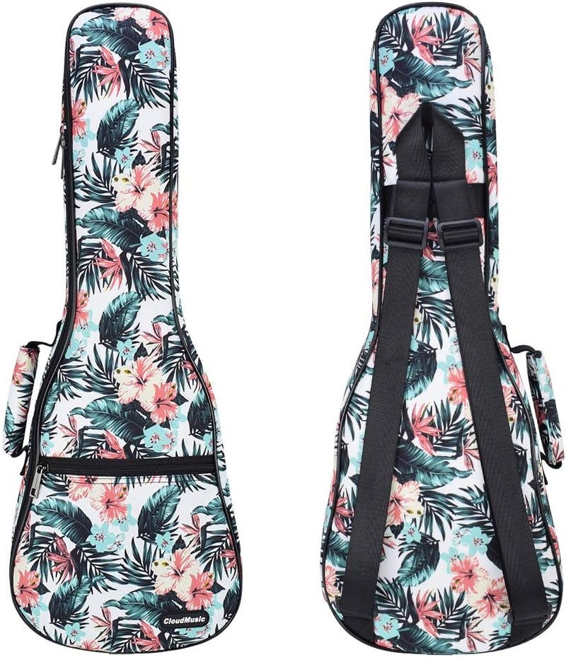 CLOUDMUSIC Ukulele Case Gig Bag Padded Backpack For Soprano 21" Inch(Soprano, Hawaii Hibiscus and Palm In White) - Image 2