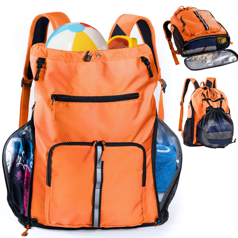 VIGEGARI Large Beach Backpack Waterproof Sandproof Customized Oversized Drawstring Pool Bag with Shoe Compartment for Toiletries Towels Gym Travel - Image 2