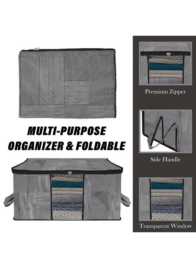 Kuber Industries Kuber Industries Non-Woven Underbed Storage Bag|Clothes Storage Organizer|Blanket Cover With Clear Window|Zipper Closure&Handle Cloth Organizer|Lining-Design|Large|Pack Of 4|Gray,32 Cm,48Cm,Black - Image 4