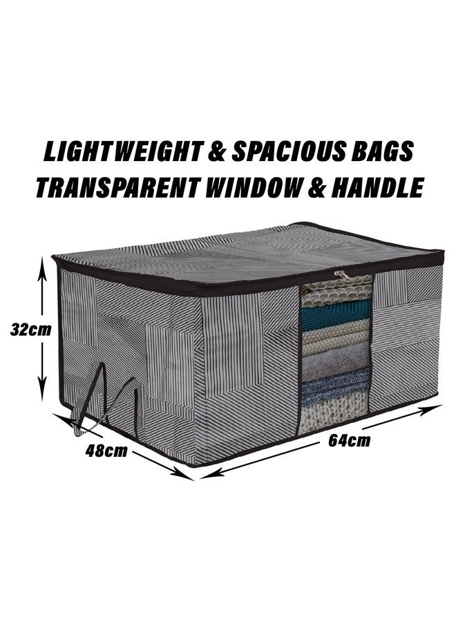 Kuber Industries Kuber Industries Non-Woven Underbed Storage Bag|Clothes Storage Organizer|Blanket Cover With Clear Window|Zipper Closure&Handle Cloth Organizer|Lining-Design|Large|Pack Of 4|Gray,32 Cm,48Cm,Black - Image 3