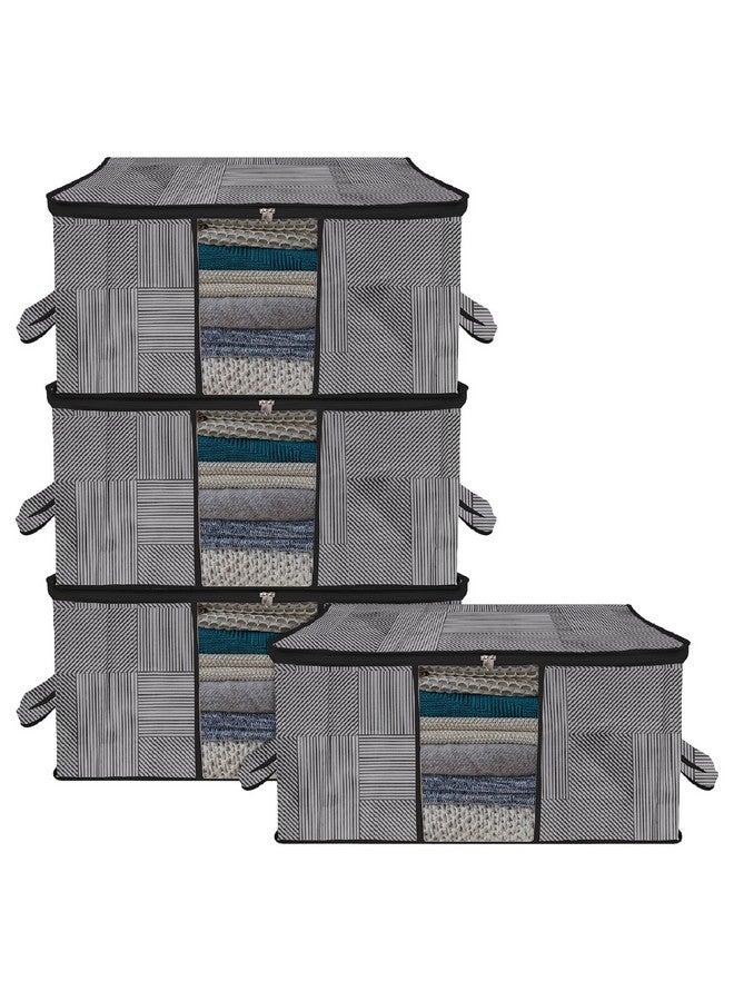 Kuber Industries Kuber Industries Non-Woven Underbed Storage Bag|Clothes Storage Organizer|Blanket Cover With Clear Window|Zipper Closure&Handle Cloth Organizer|Lining-Design|Large|Pack Of 4|Gray,32 Cm,48Cm,Black - Image 1